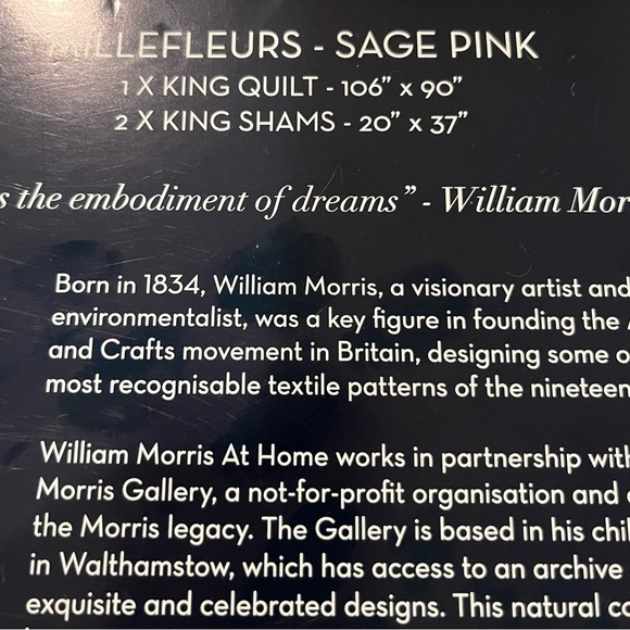 William Morris King Comforter Set Millefleurs Sage Pink Floral NEW W/TAGS - Picture 4 of 6